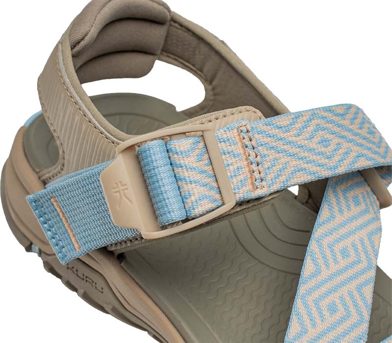 Close-up of the single-pull straps on the KURU Footwear CURRENT Women's Sandal in Sand-MistyBlue