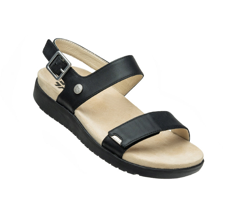 Toe touch view on KURU Footwear GLIDE Women's Sandal in JetBlack-Sand