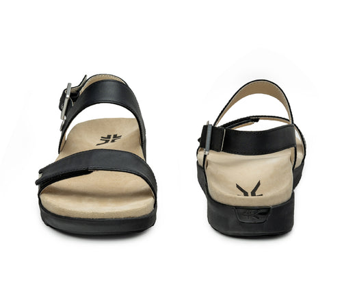 Front and back view on KURU Footwear GLIDE Women's Sandal in JetBlack-Sand