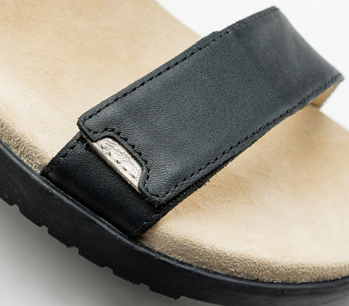 Close-up of the material on the KURU Footwear GLIDE Women's Sandal in JetBlack-Sand