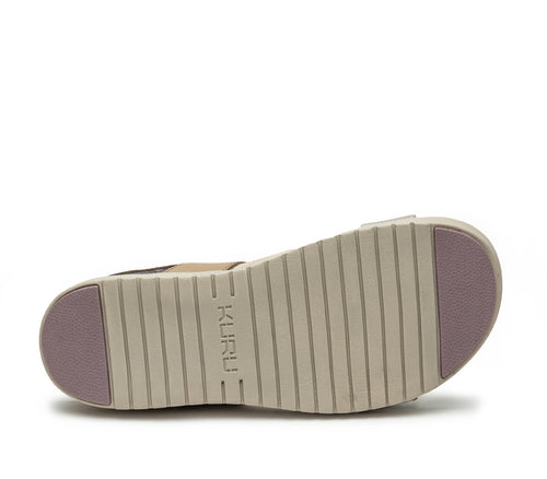 Detail of the sole pattern on the KURU Footwear GLIDE Women's Sandal in Taupe-Metallic
