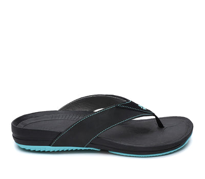 Outside profile details on the KURU Footwear KALA Women's Sandal in JetBlack-BlueBreeze