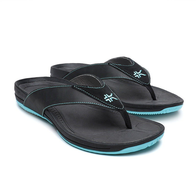 Side by side view of KURU Footwear KALA Women's Sandal in JetBlack-BlueBreeze