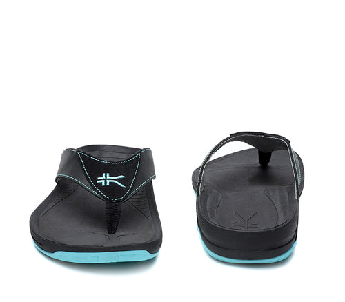 Front and back view on KURU Footwear KALA Women's Sandal in JetBlack-BlueBreeze