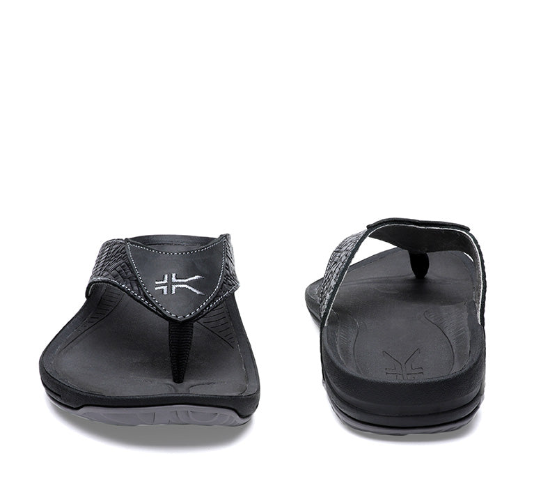 Front and back view on KURU Footwear KALA Men's Sandal in Smokestack Black