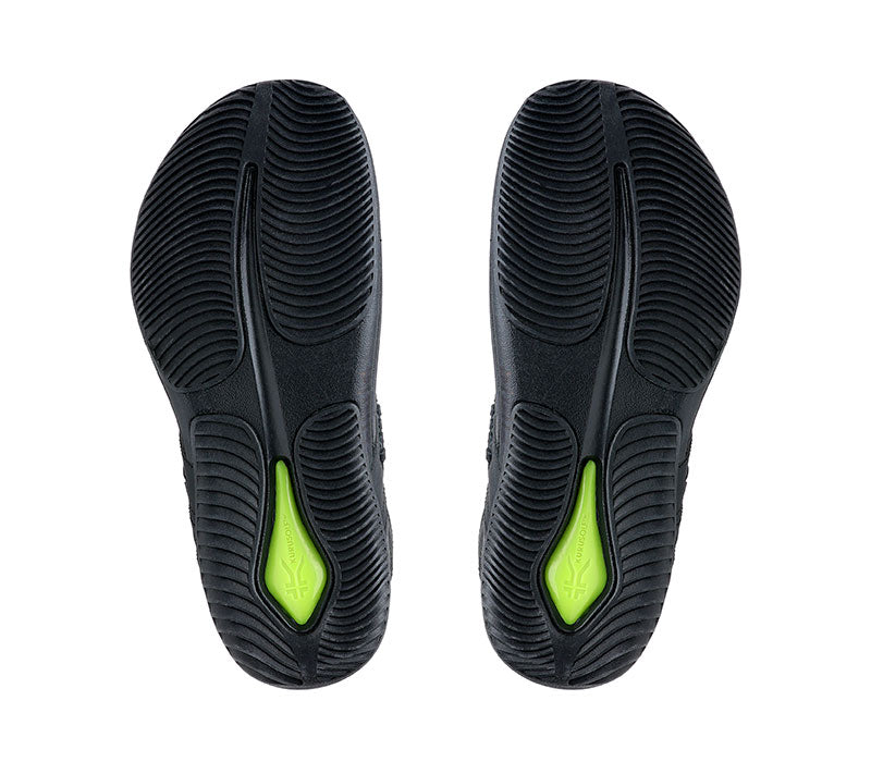 Detail of the sole pattern on the KURU Footwear LETTI Women's Sandal in JetBlack