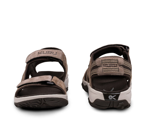 Front and back view on KURU Footwear TREAD Women's Sandals in CedarBrown-VanillaCream-PaleKhaki