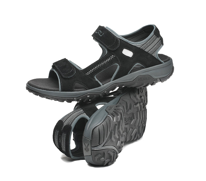 Stacked view of  KURU Footwear TREAD Men's Sandals in JetBlack-EmpireSteel