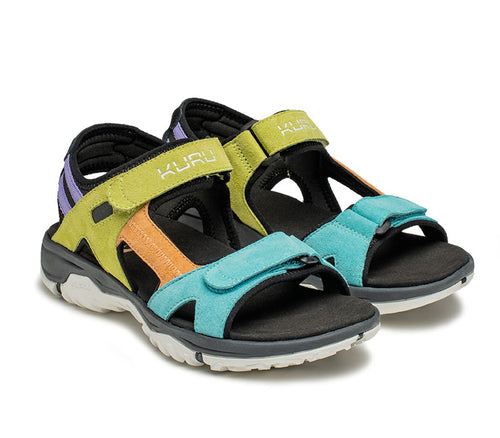 Side by side view of KURU Footwear TREAD Women's Sandals in Multicolor-JetBlack