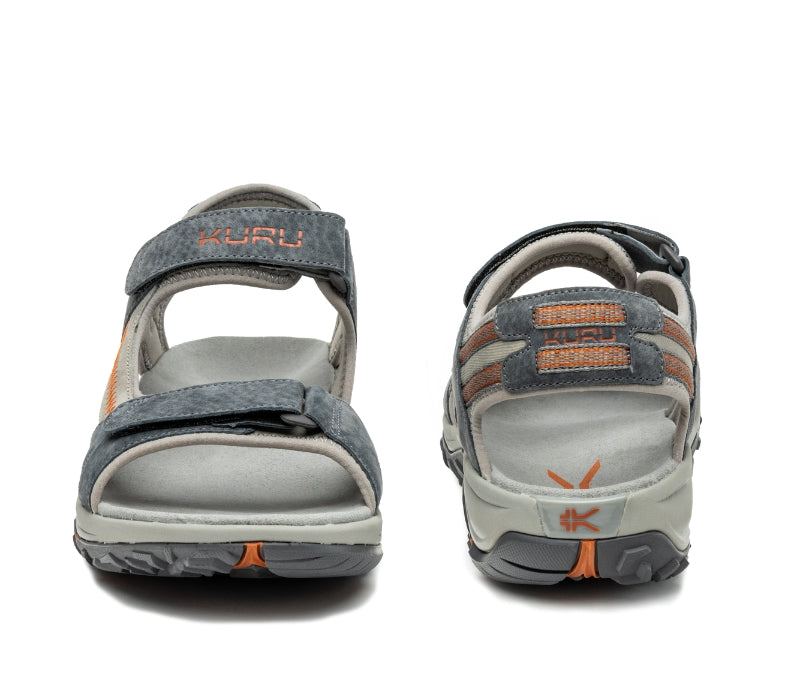 Front and back view on KURU Footwear TREAD Men's Sandals in SlateGray-BurntOrange