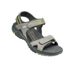 Toe touch view on KURU Footwear TREAD Men's Sandals in WildDove-DarkShadow-LimeGreen