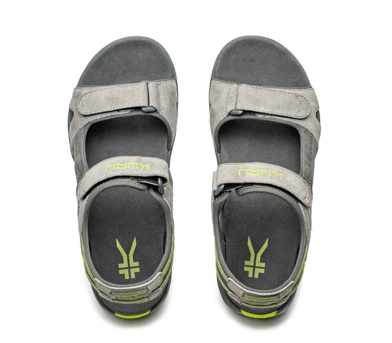 Top view of KURU Footwear TREAD Men's Sandals in WildDove-DarkShadow-LimeGreen