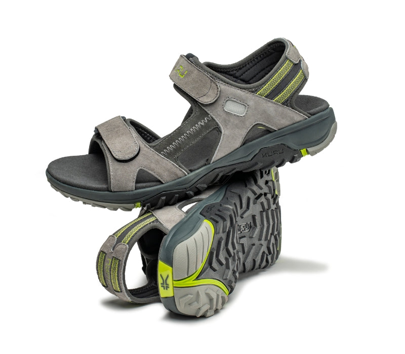 Stacked view of  KURU Footwear TREAD Men's Sandals in WildDove-DarkShadow-LimeGreen