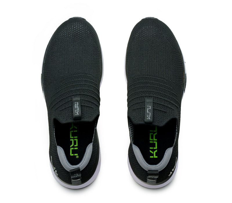 Top view of KURU Footwear ATOM Slip-On Men's Sneaker in JetBlack-SlateGray