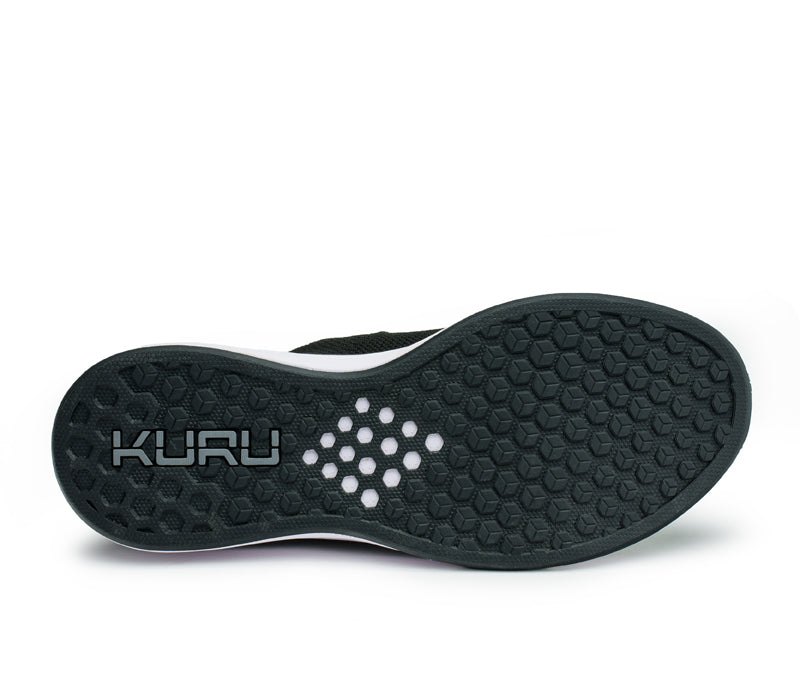 Detail of the sole pattern on the KURU Footwear ATOM Slip-On Men's Sneaker in JetBlack-SlateGray