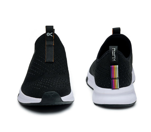 Front and back view on KURU Footwear ATOM Slip-On Women's Sneaker in JetBlack