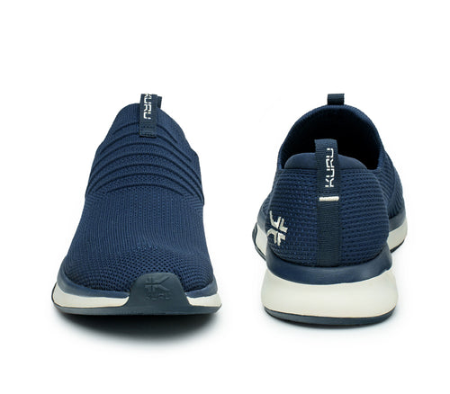 Front and back view on KURU Footwear ATOM Slip-On Men's Sneaker in MidnightBlue-MineralBlue