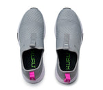 Top view of KURU Footwear ATOM Slip-On Women's Sneaker in StoneGray-BerryPink