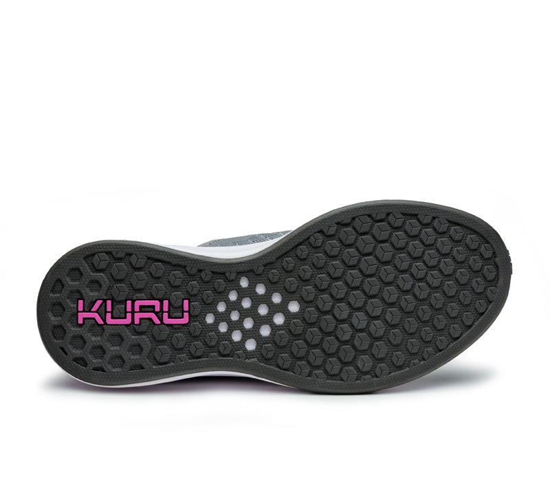 Detail of the sole pattern on the KURU Footwear ATOM Slip-On Women's Sneaker in StoneGray-BerryPink
