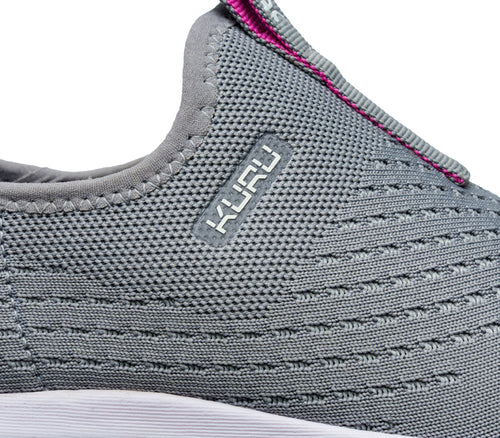 Close-up of the material on the KURU Footwear ATOM Slip-On Women's Sneaker in StoneGray-BerryPink