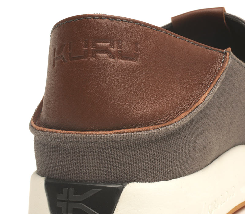 Close-up of the material on the KURU Footwear PACE Men's Slip-on Shoe in Dark Ash-White-RichWalnut