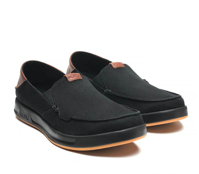 Side by side view of KURU Footwear PACE Men's Slip-on Shoe in JetBlack-RichWalnut