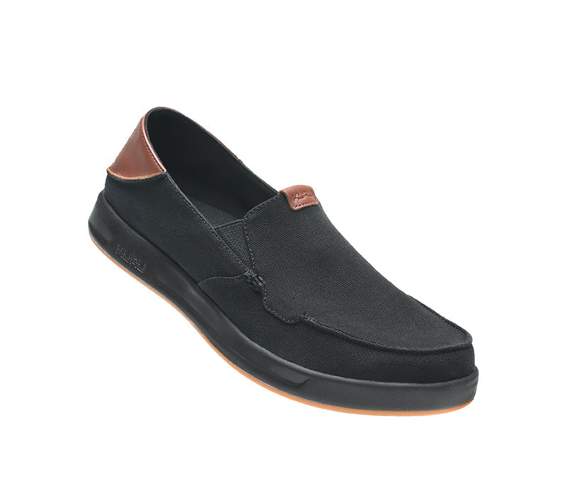 Toe touch view on KURU Footwear PACE Men's Slip-on Shoe in JetBlack-RichWalnut