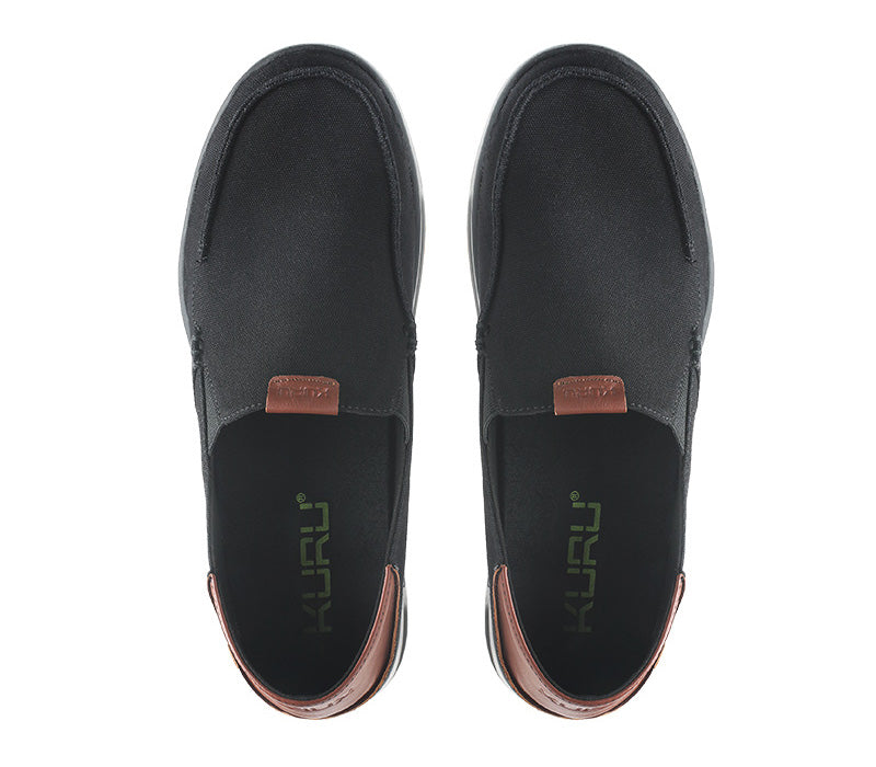 Top view of KURU Footwear PACE Men's Slip-on Shoe in JetBlack-RichWalnut