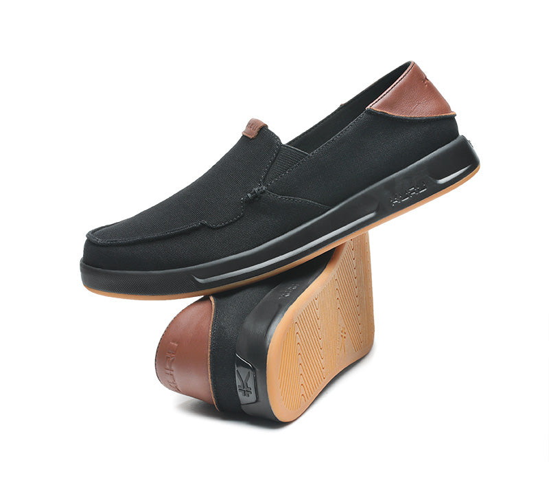Stacked view of  KURU Footwear PACE Men's Slip-on Shoe in JetBlack-RichWalnut