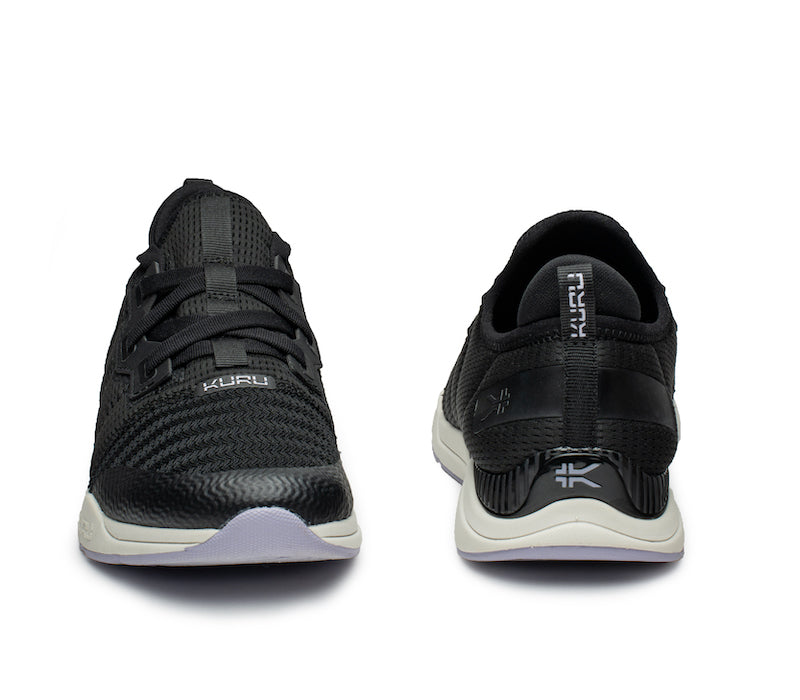 Front and back view on KURU Footwear STRIDE Move Women's Sneaker in JetBlack-LightLilac