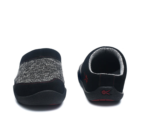 Front and back view on KURU Footwear DRAFT Women's Slipper in Black-RedRuby