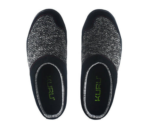 Top view of KURU Footwear DRAFT Women's Slipper in Black-RedRuby
