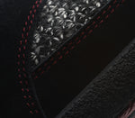 Close-up of the material on the KURU Footwear DRAFT Women's Slipper in Black-RedRuby