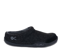 Outside profile details on the KURU Footwear DRAFT Women's Slipper in Charcoal-Black