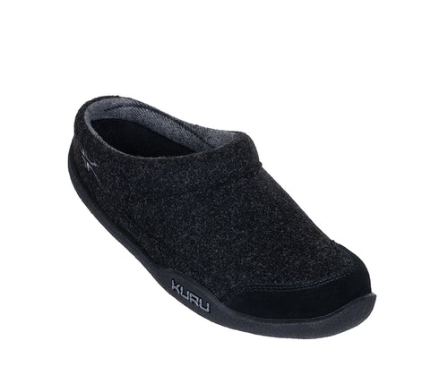 Toe touch view on KURU Footwear DRAFT Men's Slipper in Charcoal-Black