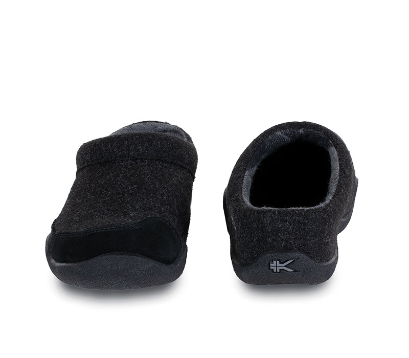 Front and back view on KURU Footwear DRAFT Men's Slipper in Charcoal-Black