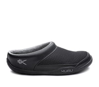 Outside profile details on the KURU Footwear DRAFT Women's Slipper in JetBlack