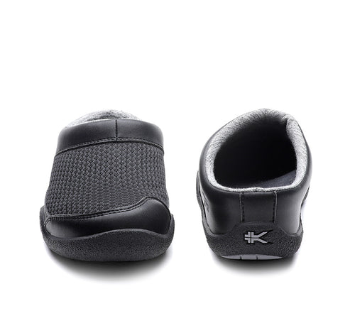 Front and back view on KURU Footwear DRAFT Women's Slipper in JetBlack