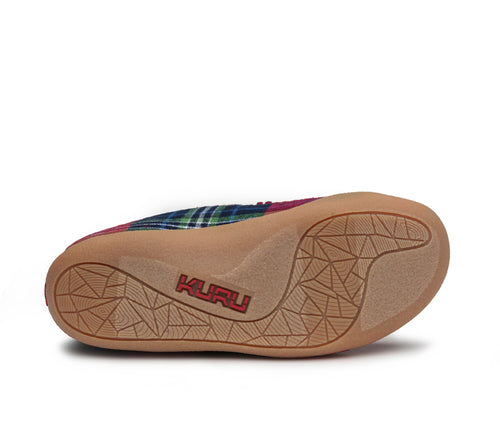 Detail of the sole pattern on the KURU Footwear LOFT Women's Slipper in Plaid-Gum
