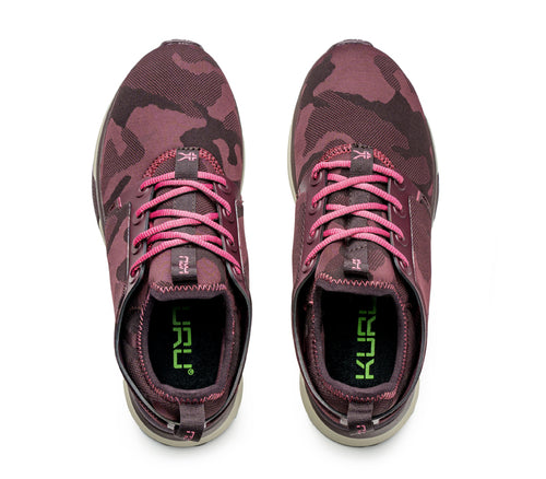 Top view of KURU Footwear ATOM Women's Athletic Sneaker in CamoWine-PinkSorbet
