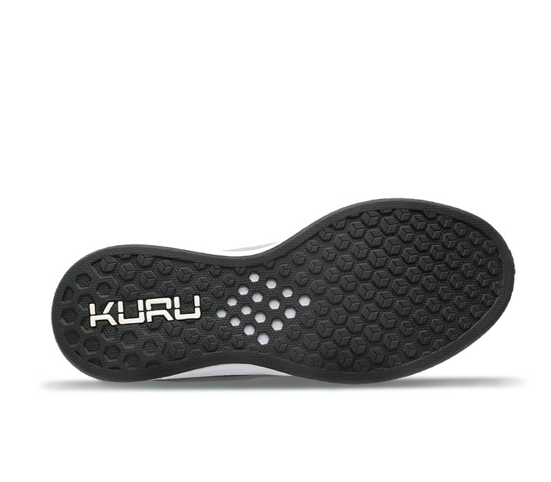 Detail of the sole pattern on the KURU Footwear ATOM WIDE Men's Athletic Sneaker in Indigo-White-Basalt