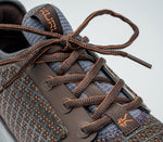 Close-up of the laces on the KURU Footwear ATOM Men's Athletic Sneaker in JavaBrown-SpiceBrown