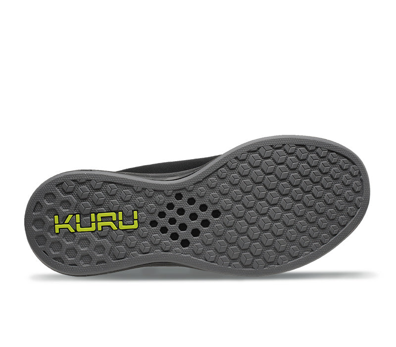 Detail of the sole pattern on the KURU Footwear ATOM Men's Athletic Sneaker in JetBlack-Citron