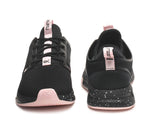 Front and back view on KURU Footwear ATOM Women's Athletic Sneaker in JetBlack-MistyLilac