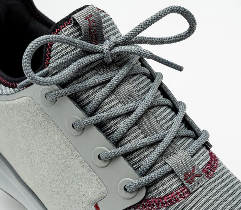 Close-up of the laces on the KURU Footwear ATOM Men's Athletic Sneaker in StormGray-Black