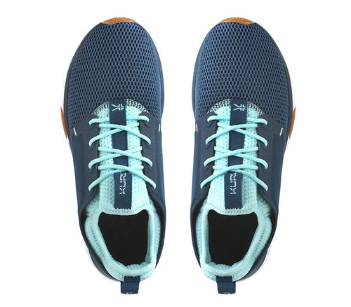 Top view of KURU Footwear ATOM Women's Athletic Sneaker in TidalWave-White-OasisBlue