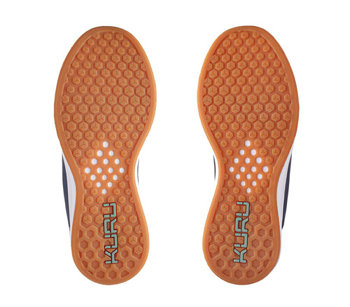 Detail of the sole pattern on the KURU Footwear ATOM Women's Athletic Sneaker in TidalWave-White-OasisBlue