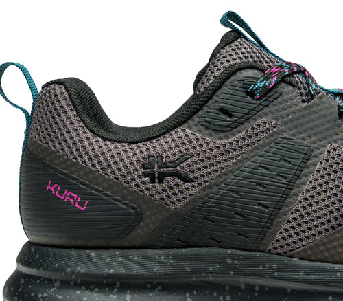 Close-up of the ankle on the KURU Footwear ATOM Trail Women's Sneaker in JetBlack-DarkTeal