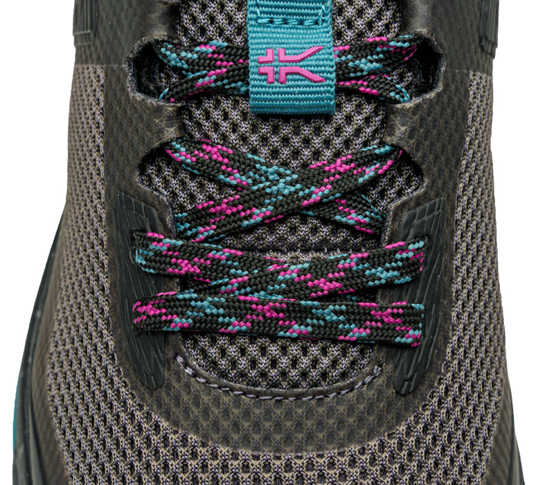 Close-up of the material on the KURU Footwear ATOM Trail Women's Sneaker in JetBlack-DarkTeal