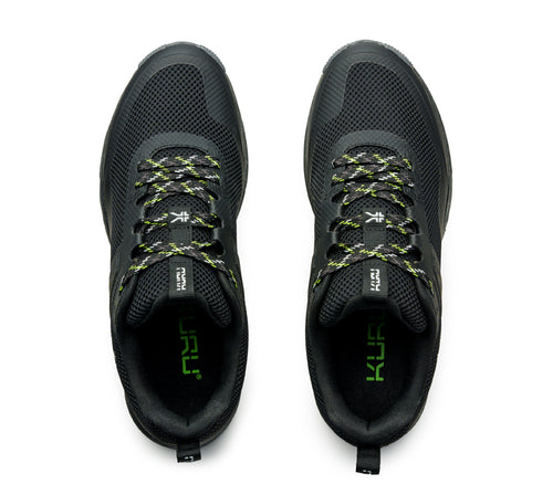 Top view of KURU Footwear ATOM Trail Men's Sneaker in JetBlack-KURUGreen